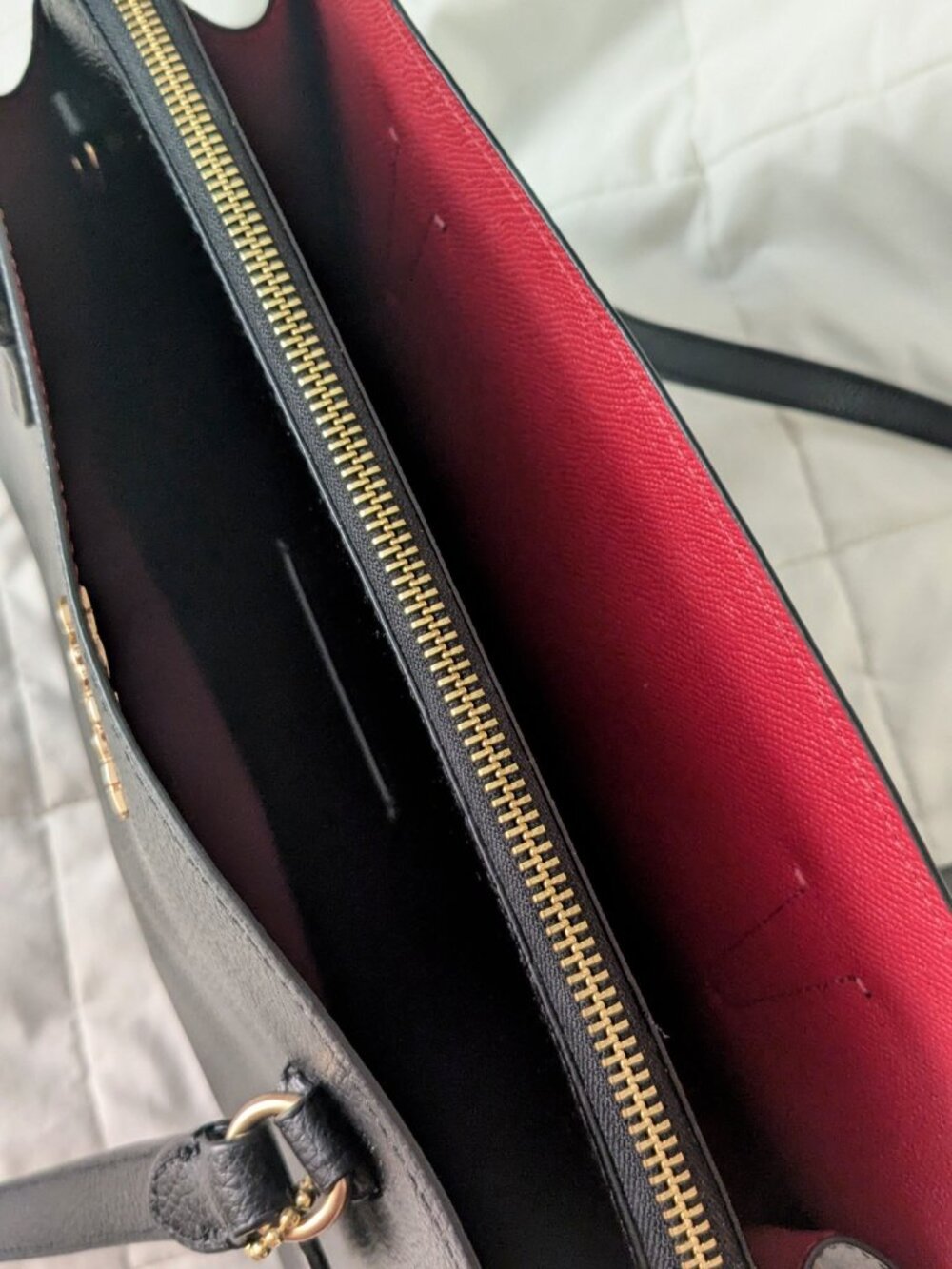 Coach Tatum Carryall Tote Work Bag Black Red Inside Pebble Double Leather C4078 - Picture 3 of 16